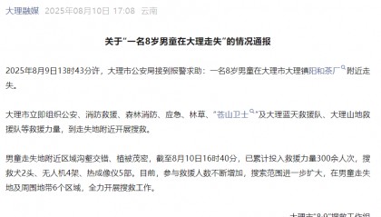 8岁男孩走失超24小时，最新官方通报