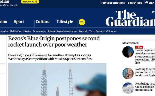 天气影响发射计划,贝索斯蓝色起源 “新格伦” 火箭发射再顺延