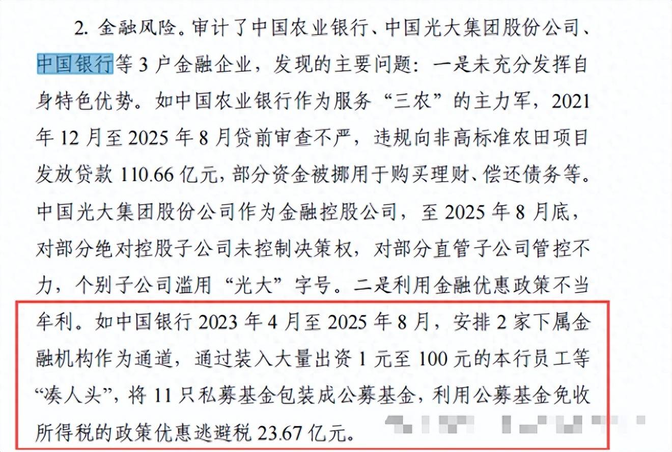审计署通报！中国银行逃税23.67亿元
